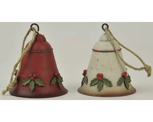 Dva dekoratívne vianočné zvončeky s motívom cezmíny a závesnou šnúrou