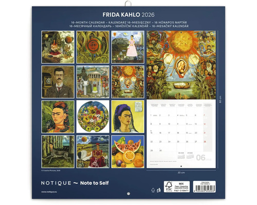 Kalendár Frida Kahlo na rok 2026 so 16 mesiacmi a rôznymi maľbami