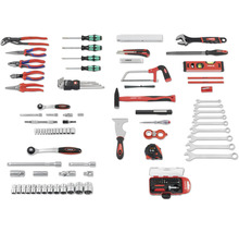 Sortiment rôznych ručných nástrojov, vrátane klieští, skrutkovačov, kladiva, kľúčov a meracích nástrojov