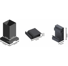 Obrázok produktu s rozmermi pre stĺpiky plotu, krytku a držiak.