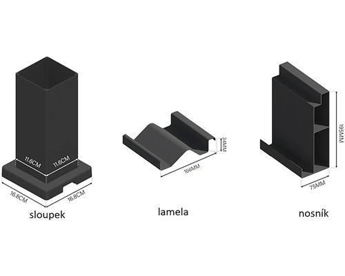 Ilustrácia stĺpika, lamely a nosníka s rozmermi