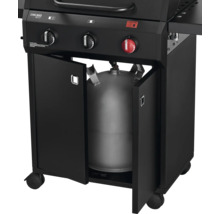 Plynový gril Chicago Next s otvorenými dvierkami, zobrazuje plynovú fľašu