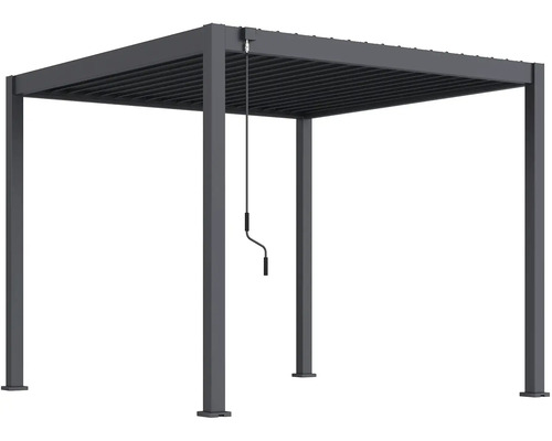 Štvorcová záhradná pergola s kľukovým mechanizmom na ochranu proti slnku