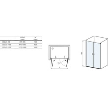 Technický nákres sprchy s rozmermi