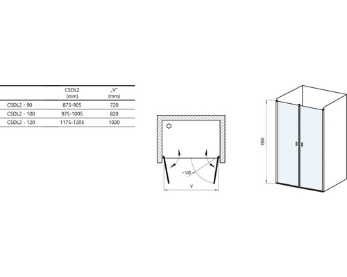 Technický nákres sprchy s rozmermi