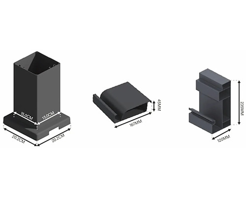 Obrázok rôznych komponentov s rozmermi