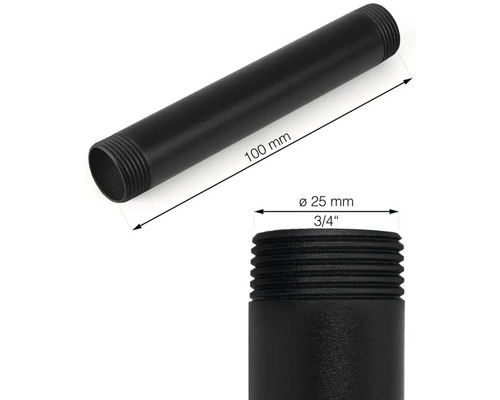 Čierna rúrka s priemerom 25 mm a dĺžkou 100 mm
