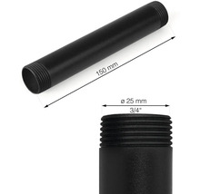 Čierna rúrková vsuvka s rozmermi 150 mm dĺžka a 25 mm priemer