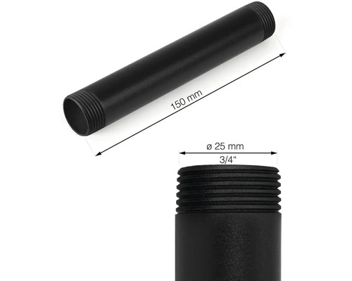Čierna rúrková vsuvka s rozmermi 150 mm dĺžka a 25 mm priemer