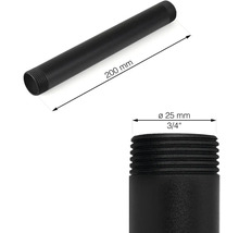 Čierna rúra s dĺžkou 200 mm s priemerom 25 mm so závitom na oboch koncoch