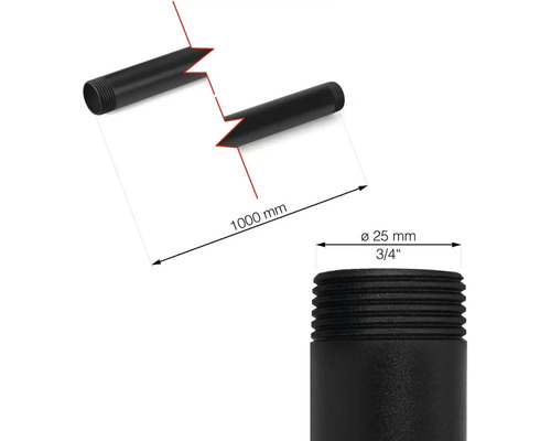 Rúrková spojka s rozmermi 25 mm v priemere a 1000 mm na dĺžku