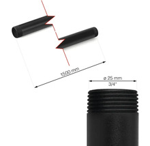 Obrázok predĺženia rúrky s rozmermi 1500 mm dĺžky a 25 mm priemeru