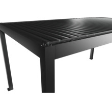 Detailný pohľad na čierne zastrešenie terasy.