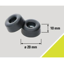 Dva okrúhle čierne dverové dorazy s priemerom 20 mm a výškou 10 mm