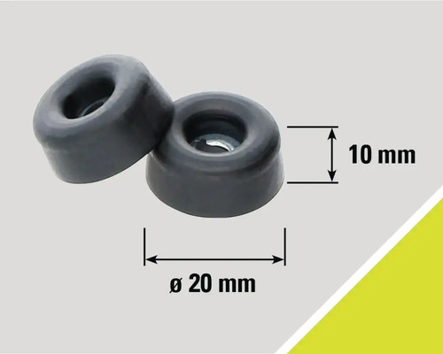 Dva okrúhle čierne dverové dorazy s priemerom 20 mm a výškou 10 mm