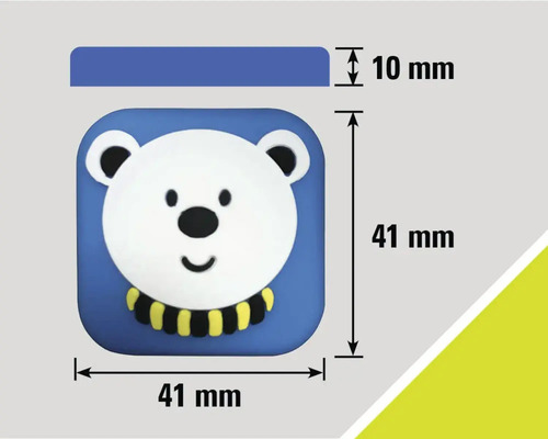 Rozmery nábytkového gombíka s motívom medveďa: 41 mm x 41 mm, hrúbka 10 mm