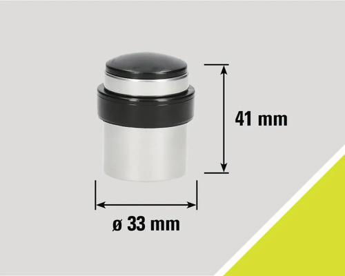 Kovový dverový doraz s rozmermi 41 mm výška a 33 mm priemer.