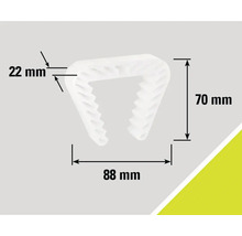 Upevňovacia spona s rozmermi 22 mm, 70 mm a 88 mm.
