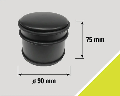 Čierny dverný doraz s rozmermi 75 mm na výšku a 90 mm v priemere.
