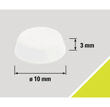Biely klzák na nábytok s rozmermi 10 mm v priemere a 3 mm na výšku