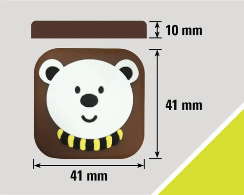 Rozmery dverovej zarážky s motívom medveďa: 41 mm x 41 mm x 10 mm