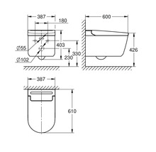 Technický nákres závesného WC s rozmermi