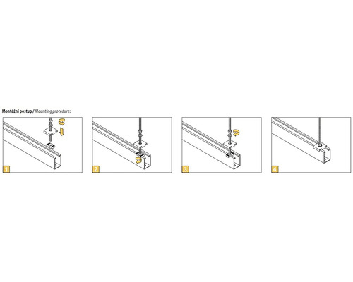 Montážny postup pre lištu v štyroch krokoch.