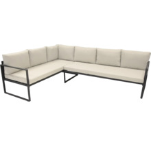 Záhradná rohová lavica s kovovým rámom a čalúnením