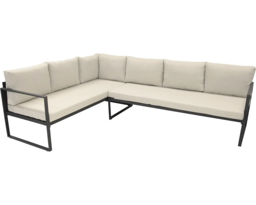 Záhradná rohová lavica s kovovým rámom a čalúnením