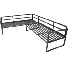 Rohová kovová záhradná lavica s lamelovým roštom