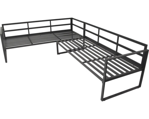 Rohová kovová záhradná lavica s lamelovým roštom