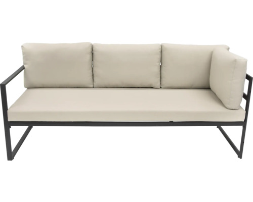 Vonkajšia pohovka s kovovým rámom a sedacími a opornými vankúšmi