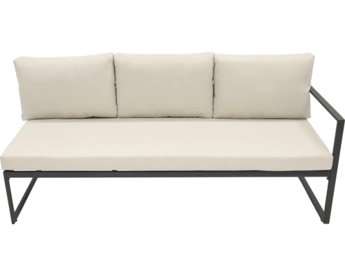 Záhradná pohovka s tromi vankúšmi a kovovou podrúčkou