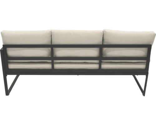 Záhradná pohovka s kovovým rámom a polstrovanými vankúšmi