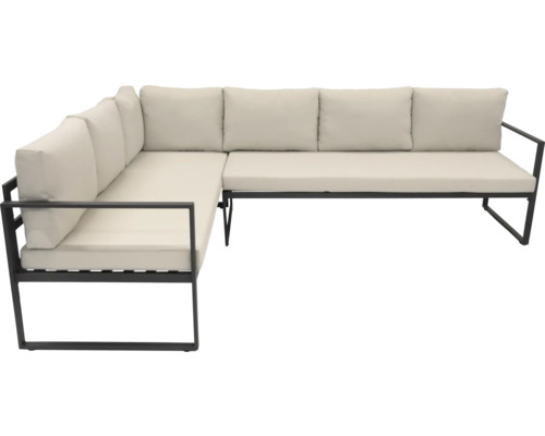 Rohová pohovka s čalúnením a kovovým rámom