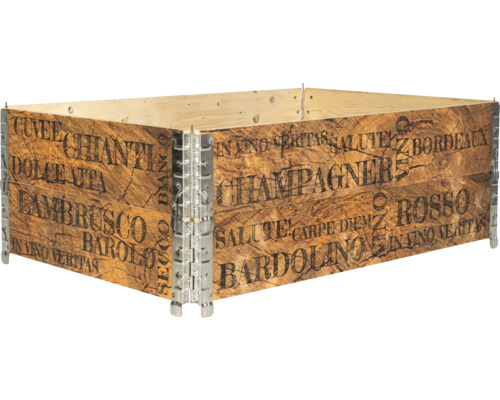 Drevený vyvýšený záhon s potlačou rôznych odrôd vína