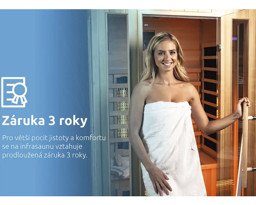 Žena pred infrasaunou s trojročnou zárukou