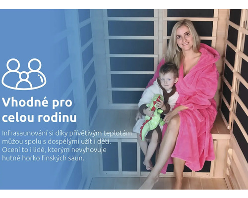 Žena a dieťa sedia v infrasaune