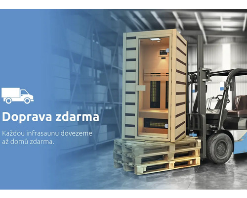 Infračervená sauna na palete prepravovaná vysokozdvižným vozíkom