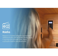 Sauna so vstavaným rádiom a ovládacími prvkami.