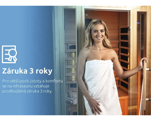 Žena pred infrasaunou s trojročnou zárukou.