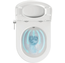 Biele sprchové WC s otvoreným vekom a funkciou splachovania