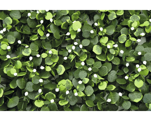 Umelá rastlinná stena s eukalyptom a bielymi kvetmi