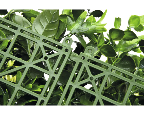 Detail umelej rastlinnej steny s upevňovacou štruktúrou