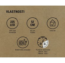 Vlastnosti: 225 LED, výška 52 cm, interiér, elektrická prípojka, funkcia časovača