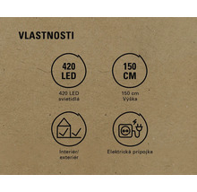 Vlastnosti: 420 LED, výška 150 centimetrov, interiér/exteriér, elektrická prípojka