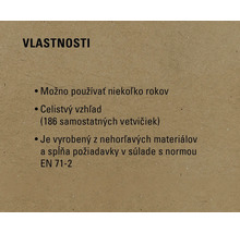 Vlastnosti: Viacročné, celistvý vzhľad (186 samostatných vetvičiek), vyrobené z nehorľavých materiálov a spĺňa požiadavky v súlade s normou EN 71-2.