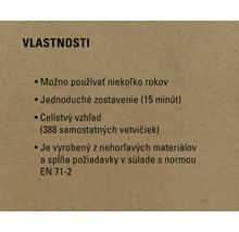 Vlastnosti produktu: Viacročné použitie, jednoduchá montáž za 15 minút, plný vzhľad s 388 jednotlivými vetvami, vyrobené z nehorľavých materiálov a spĺňa normu EN 71-2.