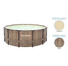 Guľatý bazén s dizajnom teakového dreva a logom Marimex