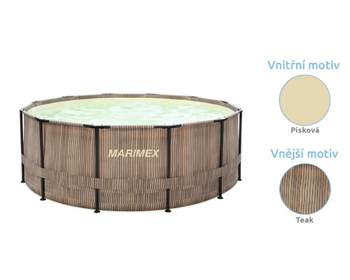 Guľatý bazén s dizajnom teakového dreva a logom Marimex